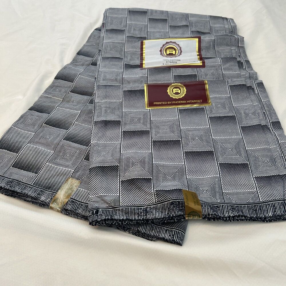 Super Java Phoenix Hitarget‎ African Wax Black White Fabric 6 Yards 100% Cotton